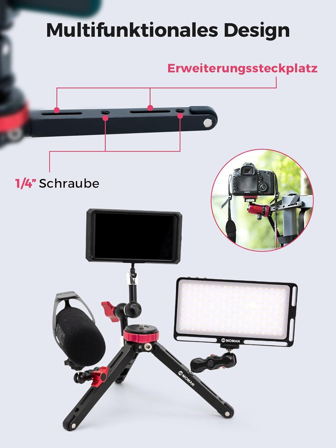 Moman Mini Tripod TR01 Small Stativ Tischstativ Klein Kamerastativ CNC Aluminium 1/4 3/8 Schraubbefe