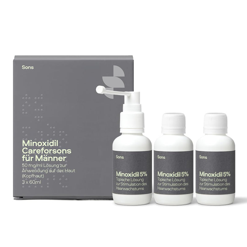 Sons Minoxidil 5% Lösung zur äusseren Anwendung, Haarwuchs & Verdichtung, Bei Haarausfall & lichtem