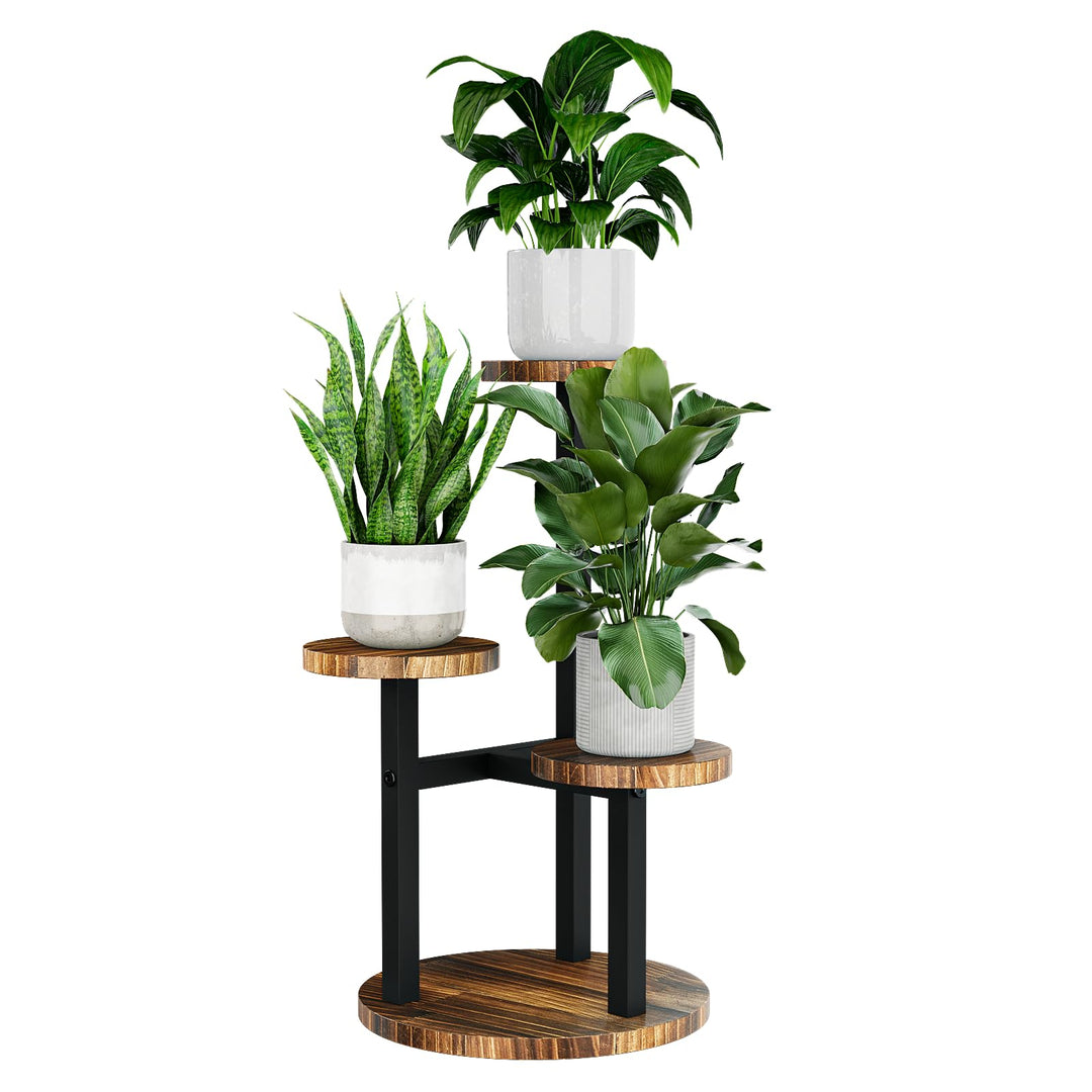Bamworld Blumenständer Holz Pflanzenständer Pflanzenregal Indoor Blumenregal Kleines Metall Blumenst
