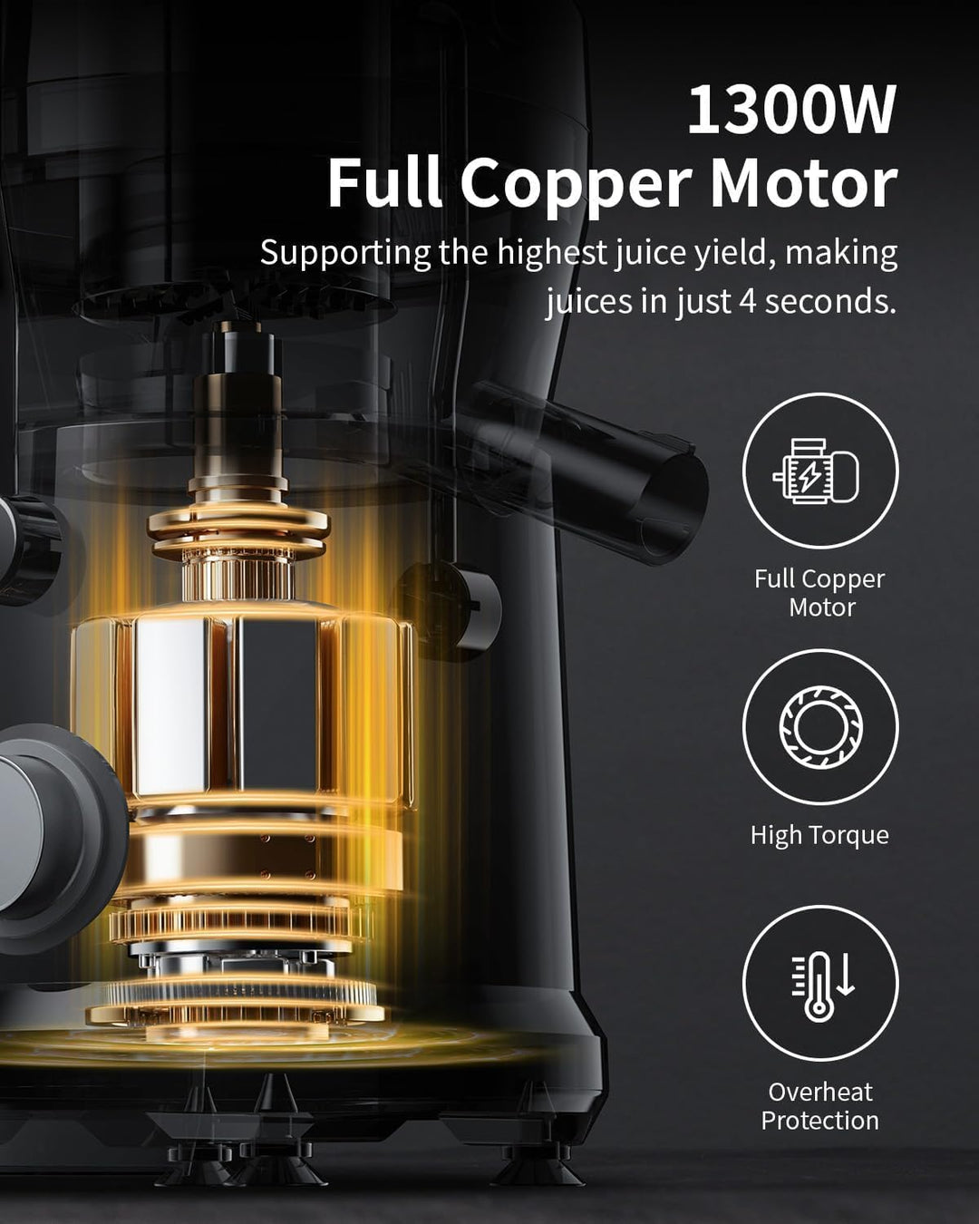GDOR Entsafter 1300W Entsafter Gemüse und Obst mit Grösserem 81mm Einfüllschacht 1250ml Grosser Saft