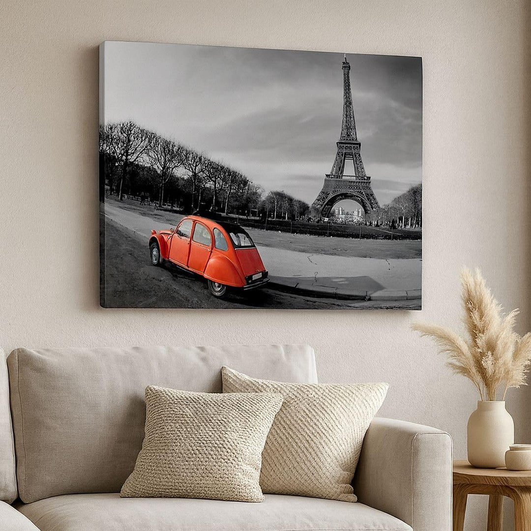 Bilder auf Leinwand 100x70cm Leinwandbild Auto Eiffle Kultur Architektur Gross Wanddeko Bild Schlafz