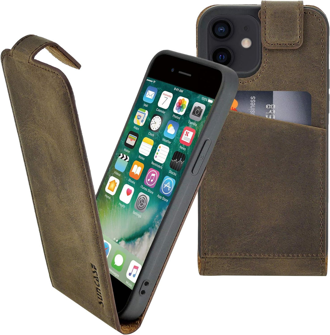 Suncase Original Flip-Style (Ultra-Slim) kompatibel mit iPhone 12 (6.1") Hülle Ledertasche Tasche Sc