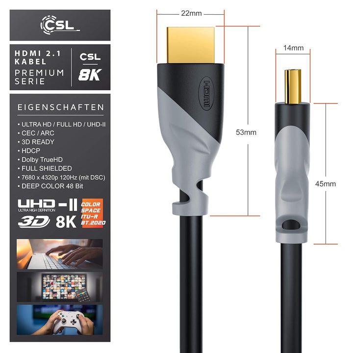 CSL - 1m 10er-Pack 8k / 4k HDMI Kabel 2.1/2.0-1m - 8K @ 60Hz - 4K @ 120Hz - 48 Gbit/s - 3D - Ultra H