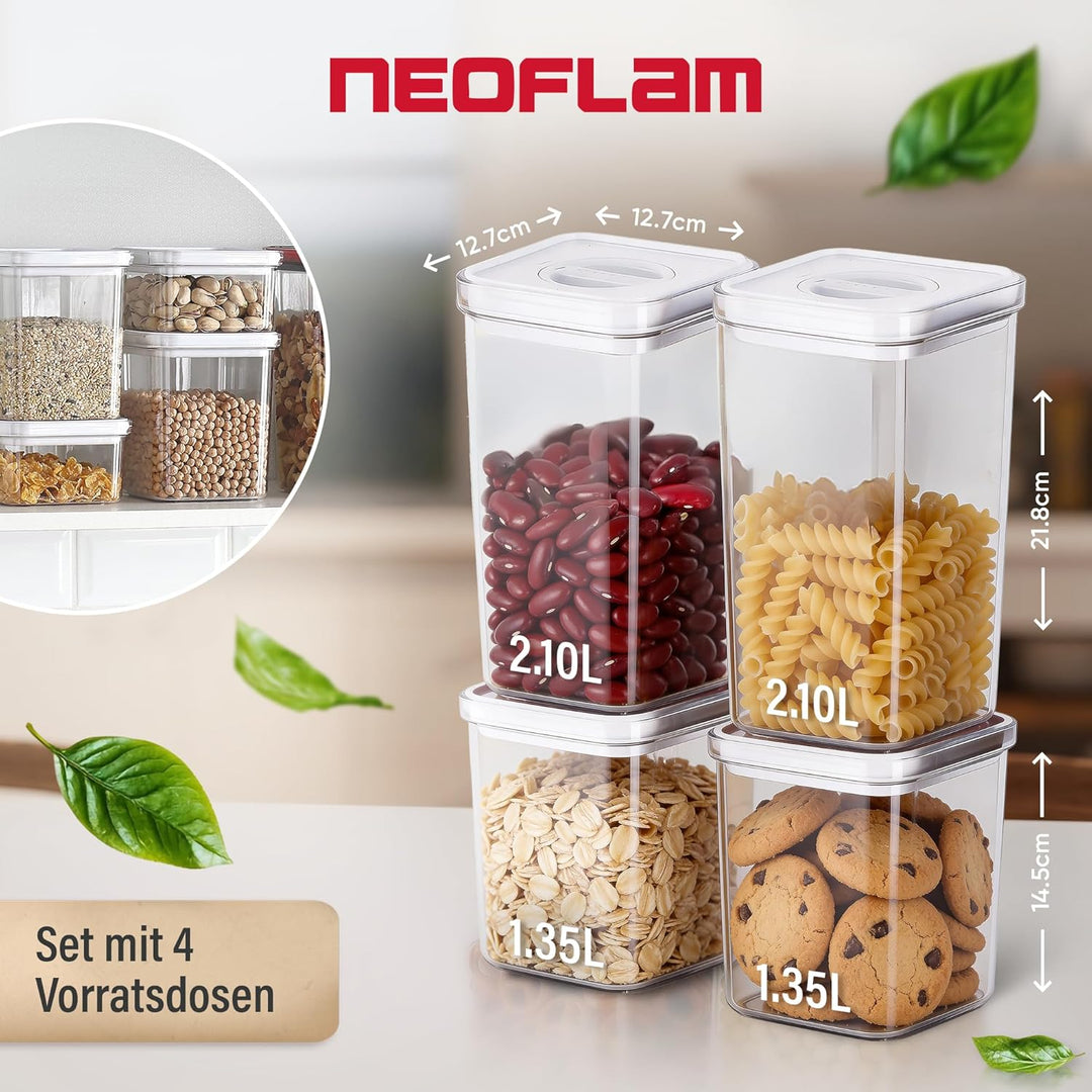 Neoflam® Vorratsdosen mit Deckel Luftdicht, Vorratsorganizer 4er Set BPA-frei, Vorratsbehälter mit E