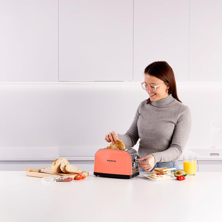 Taurus Retro Design II Toaster, Koralle, 950 W, 2 Schlitze 135 x 35 mm, 7 Stufen, 3 Funktionen, Gehä