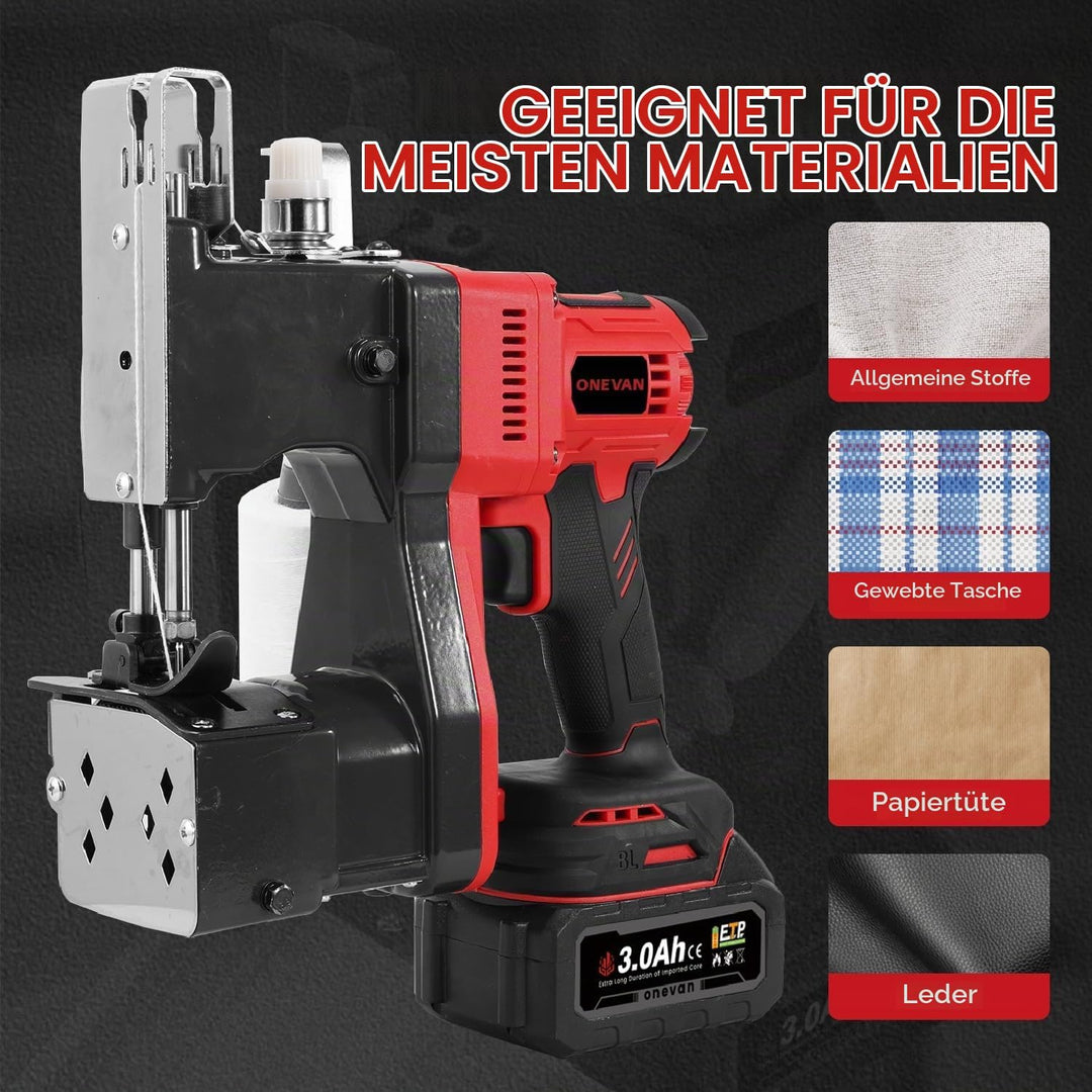 ONEVAN Elektrische Sacknähmaschine-210W Kupfermotor, Akku-betrieben, für Gewebesack, Jutesack &amp; Kraf