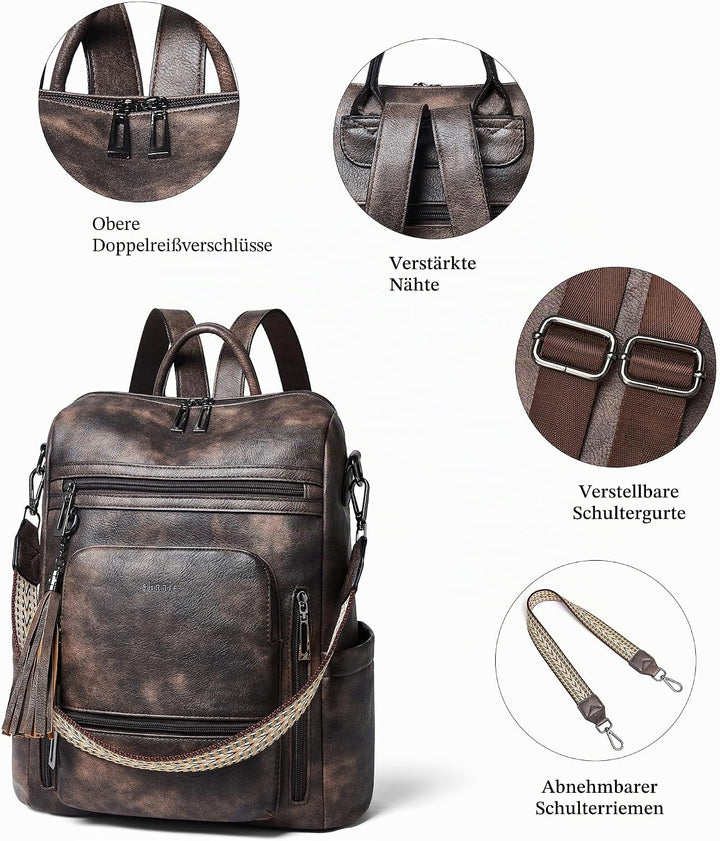 Shrrie rucksack damen elegant geeignet für 15,6Zoll-Notebooks Langlebig wasserdicht Damen aus Leder