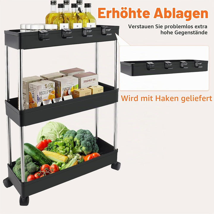 Vexillic Rollwagen, Küchenwagen mit 3 Ebenen, Aufbewahrungswagen, Küchenregal, Nischenregal, für Dre