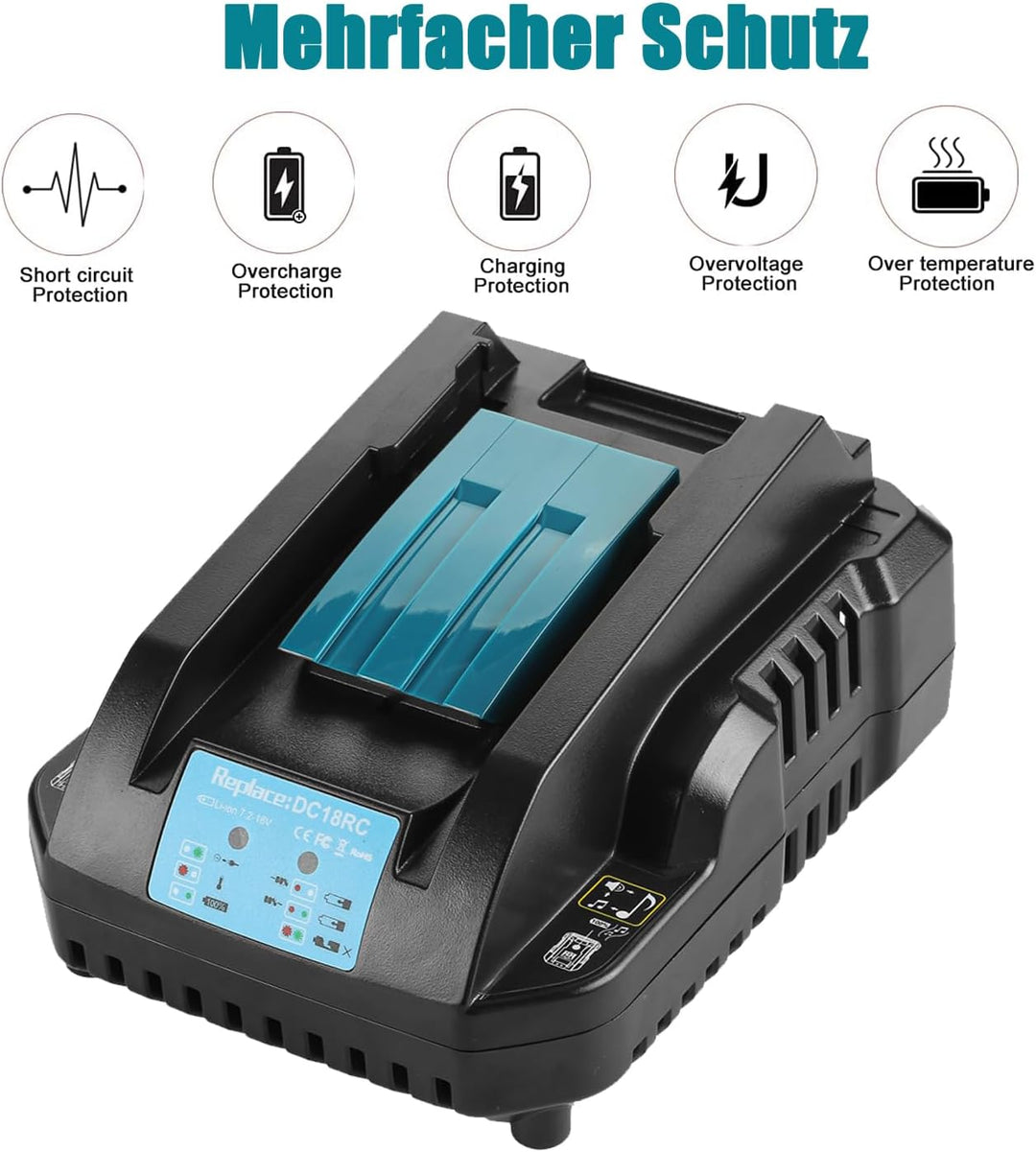 Schnellladegerät DC18RC Ersatz für Makita 14,4V/18V Ladegerät