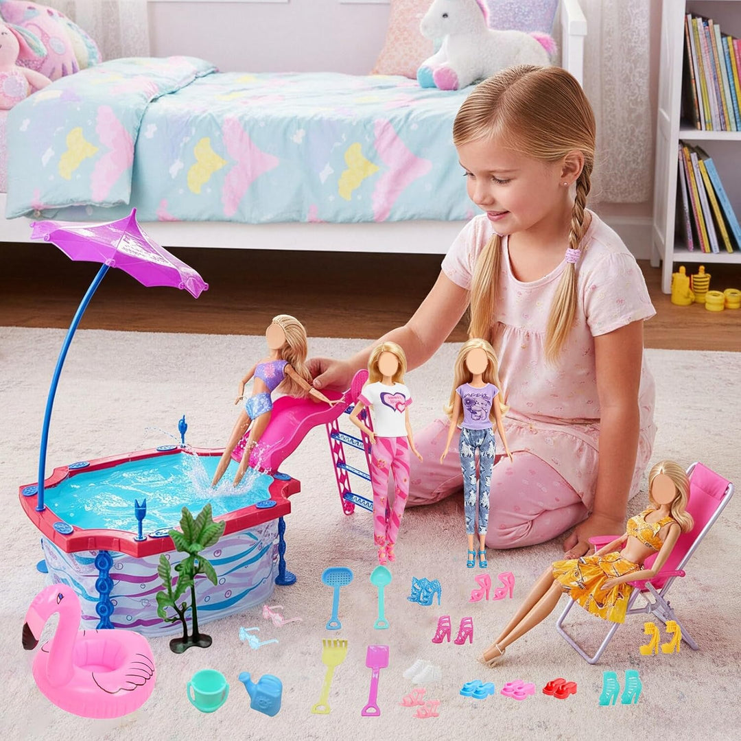 36 Schwimmbad Puppenkleidung für 11.5 Zoll Puppen Kompatibel mit Barbie Puppen, 1 Rutsche Pool 6 Som