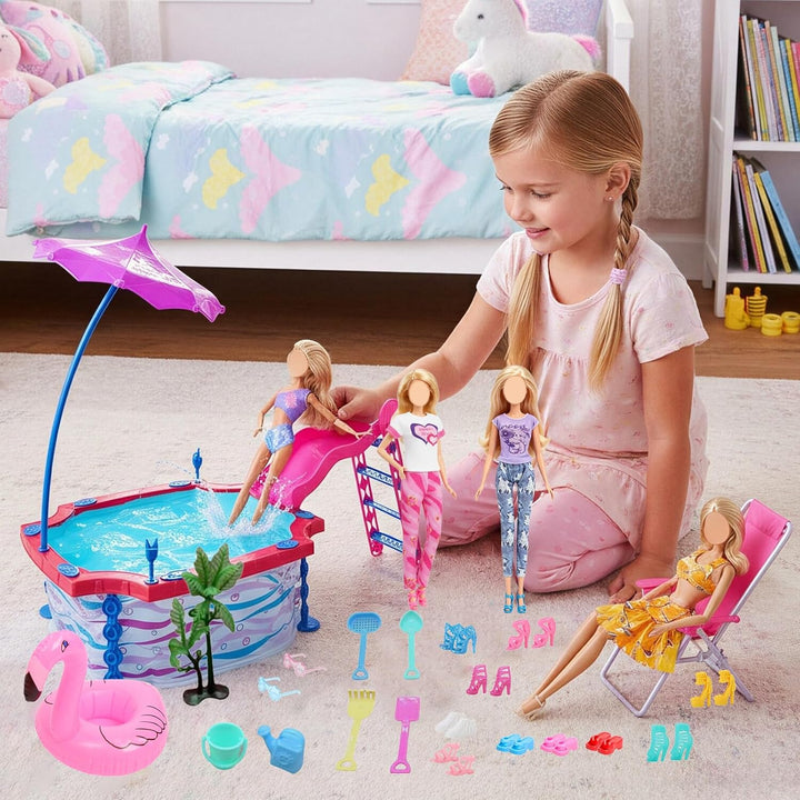 36 Schwimmbad Puppenkleidung für 11.5 Zoll Puppen Kompatibel mit Barbie Puppen, 1 Rutsche Pool 6 Som