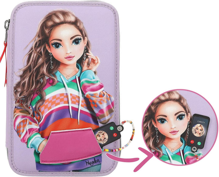 Depesche 3-Fach Federtasche mit appliziertem Smartphone TOPModel Joy lila