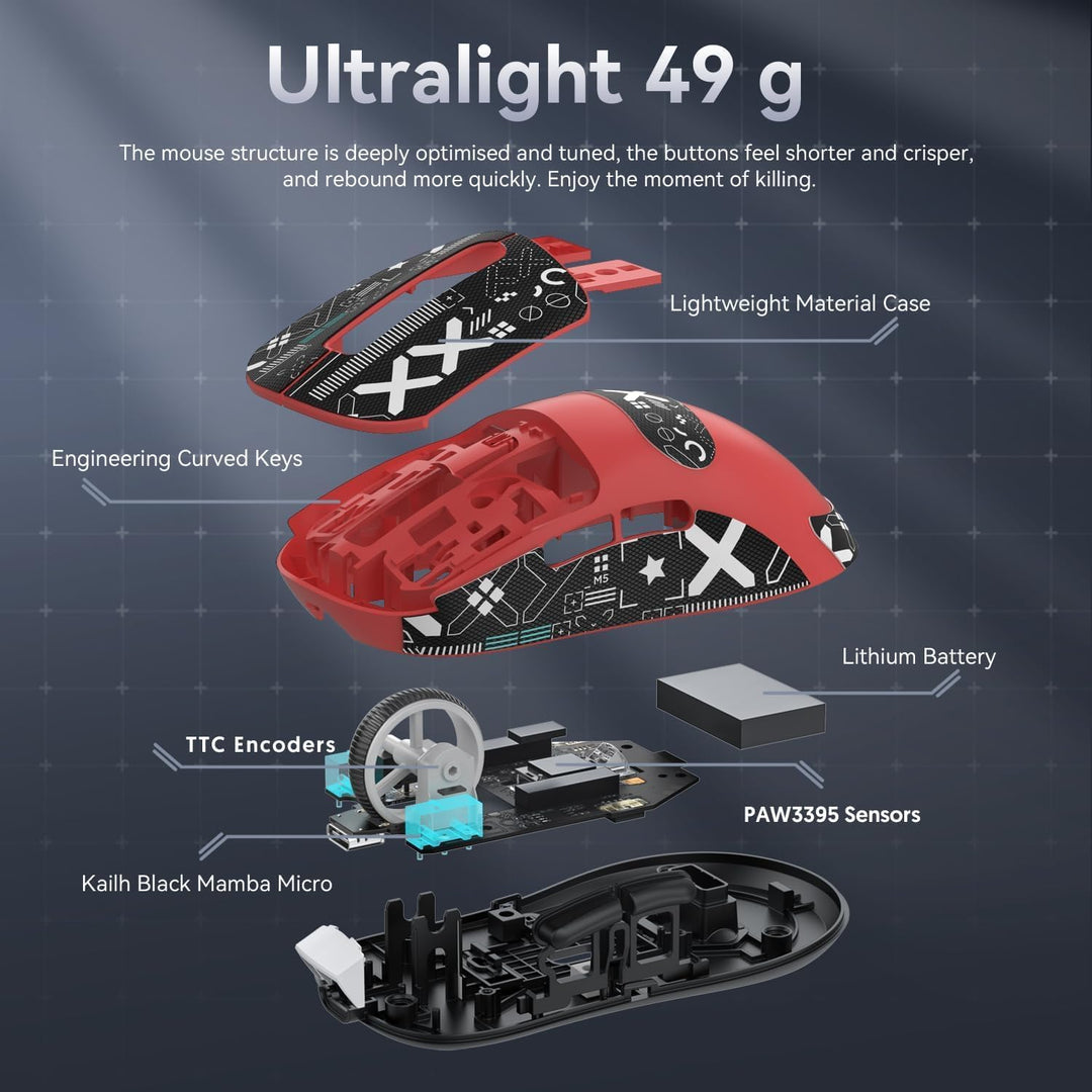 ATTACK SHARK X3 Pro 4K/8K Hz Maus, 49 g SUPERLEICHT, PixArt PAW3395 Gaming-Sensor, BT/2,4G kabellose