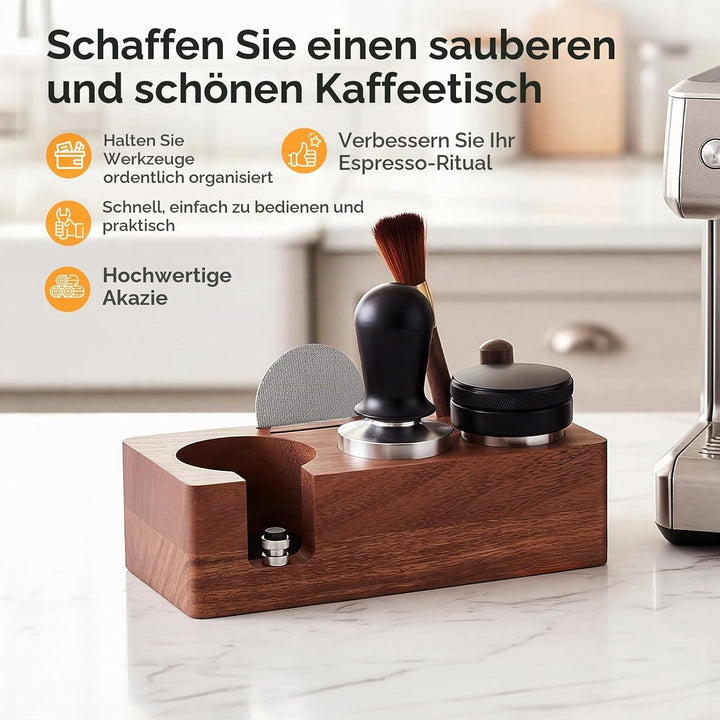 Tamperstation aus Walnussholz für 51-54mm - Siebträger Station &amp; Espresso Station mit Silikonkissen