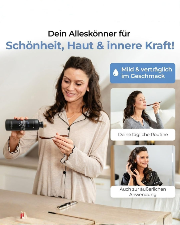 Nigela BIO Schwarzkümmelöl ungefiltert - Hoher Thymochinongehalt in 100% lichtgeschützer Keramikflas