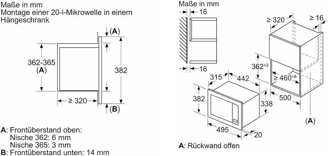 Bosch BFL523MB3 Serie 2 Einbau-Mikrowelle, 38 x 50 cm, 800 W, Drehteller 27 cm, Türanschlag Links, A