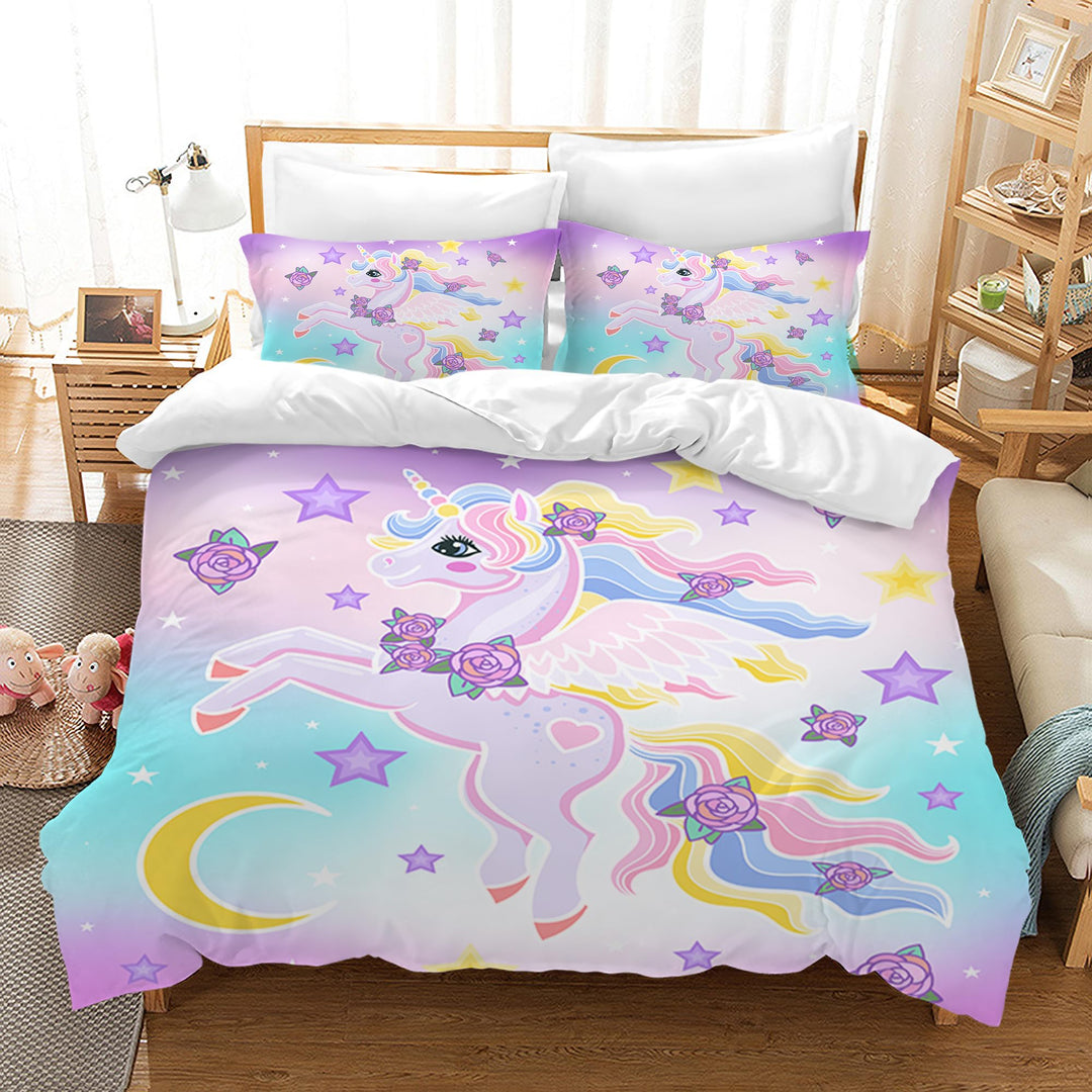 HZVRTN Kinder Bettwäsche Einhorn Bettwäsche Set für Mädchen, Soft Mikrofaser Bettbezug mit Reissvers