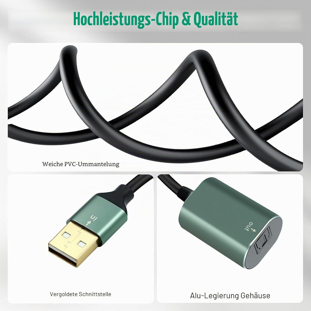 Duttek USB A zu Toslink Optik Stereo Konverterkabel 0.2 m, unidirektional USB A Stecker auf SPDIF Bu