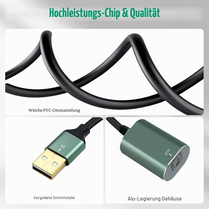 Duttek USB A zu Toslink Optik Stereo Konverterkabel 0.2 m, unidirektional USB A Stecker auf SPDIF Bu