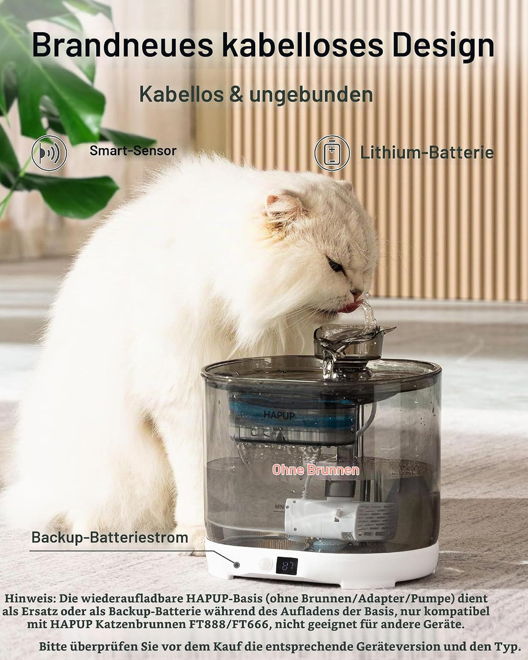HAPUP Katzenbrunnen Batteriebetriebene Basis Katzenbrunnen Kabellos Verbesserte Separate Basis Ersat