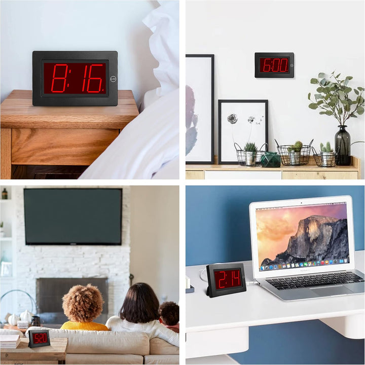 KWANWA Digitale Wecker Uhren LED Wanduhr mit 3 '' grossem Display nur batteriebetrieben Schwarz-rote