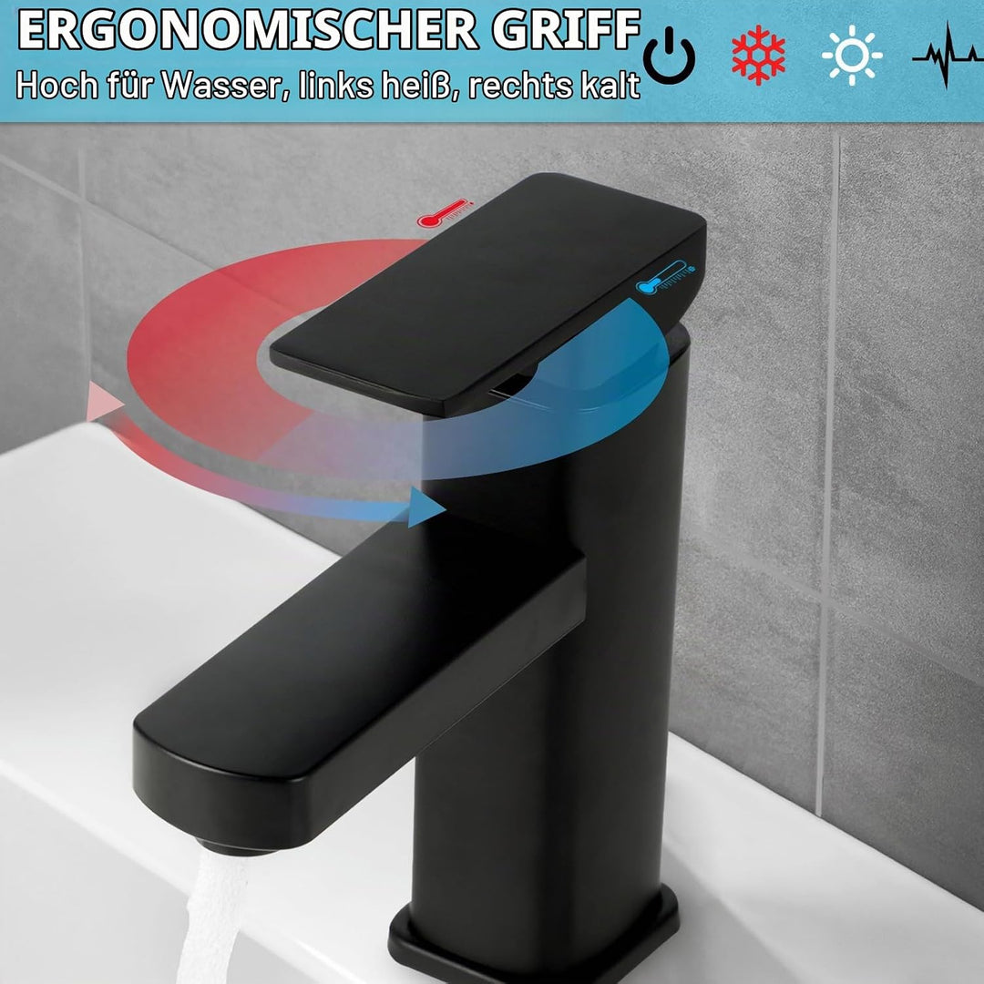 Wasserhahn Bad - Wasserhahn Edelstahl - Eckige Mischbatterie, Armatur Badezimmer, kalt/warm verstell