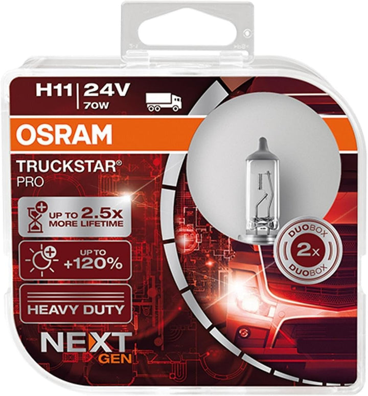 OSRAM TRUCKSTAR® PRO H11, +120% mehr Helligkeit, Halogen-Scheinwerferlampe, 64216TSP-HCB, 24V LKW La