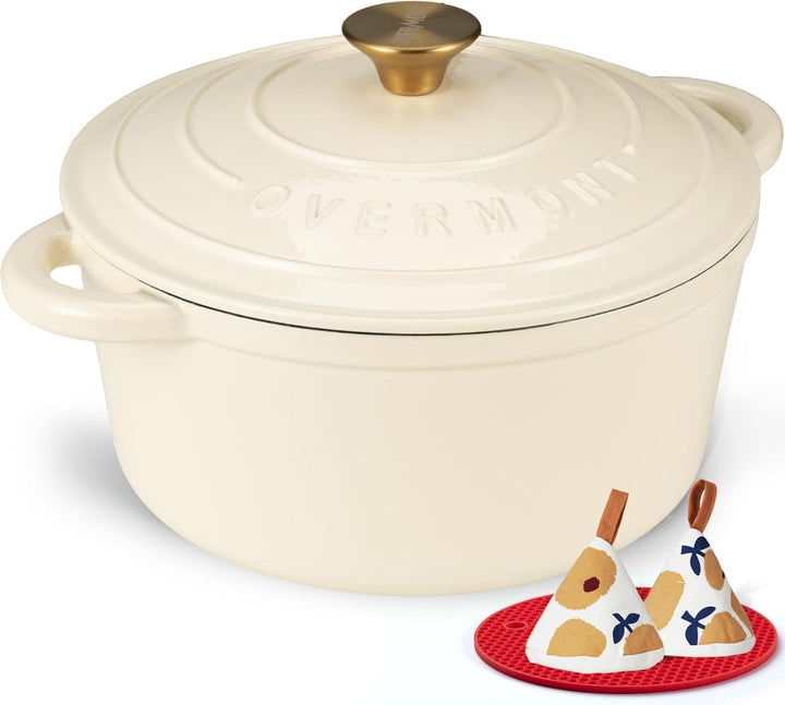 Overmont Bräter emaille Gusseisen Topf - Schmortopf 28cm backofengeeignet - mit Deckel und Kochbuch