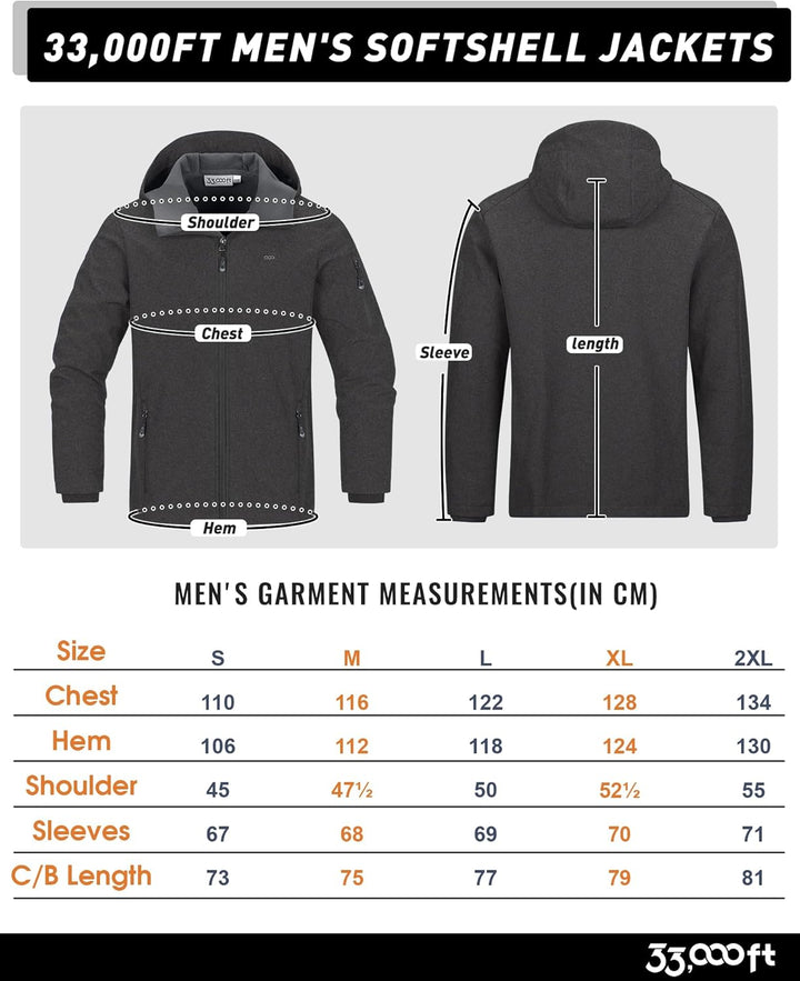 33,000ft Jacke Herren Wasserdichte Atmungsaktiv Softshelljacke - Übergangsjacke Winddichte Regenjack