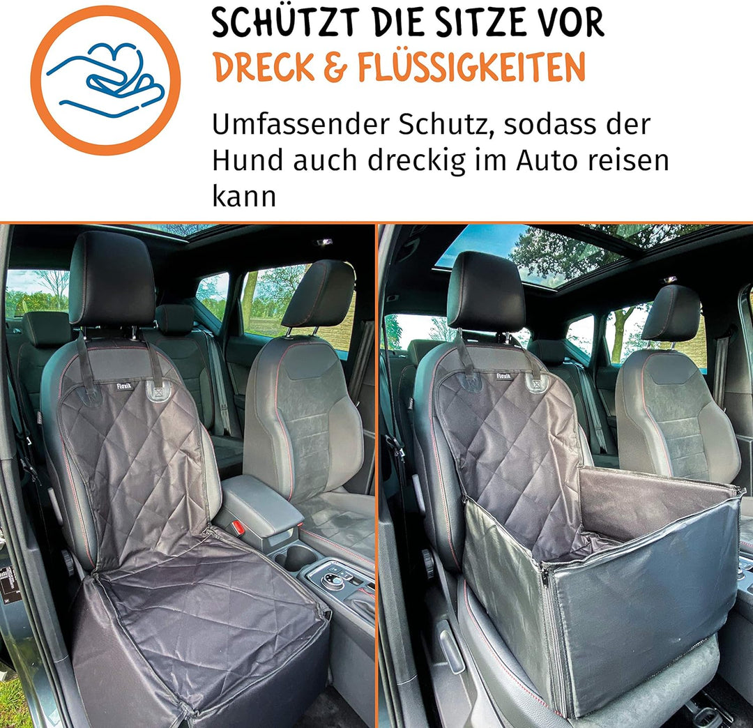 Floxik Hunde Autositz - Premium Hunde Autositzbezug für jedes Auto - Hundesitz Vordersitz Hund wasse