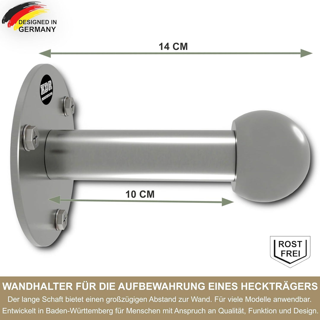 KDR Wandhalterung für Fahrradträger – massiver Edelstahlhalter für Kupplungsträger – sicher & platzs