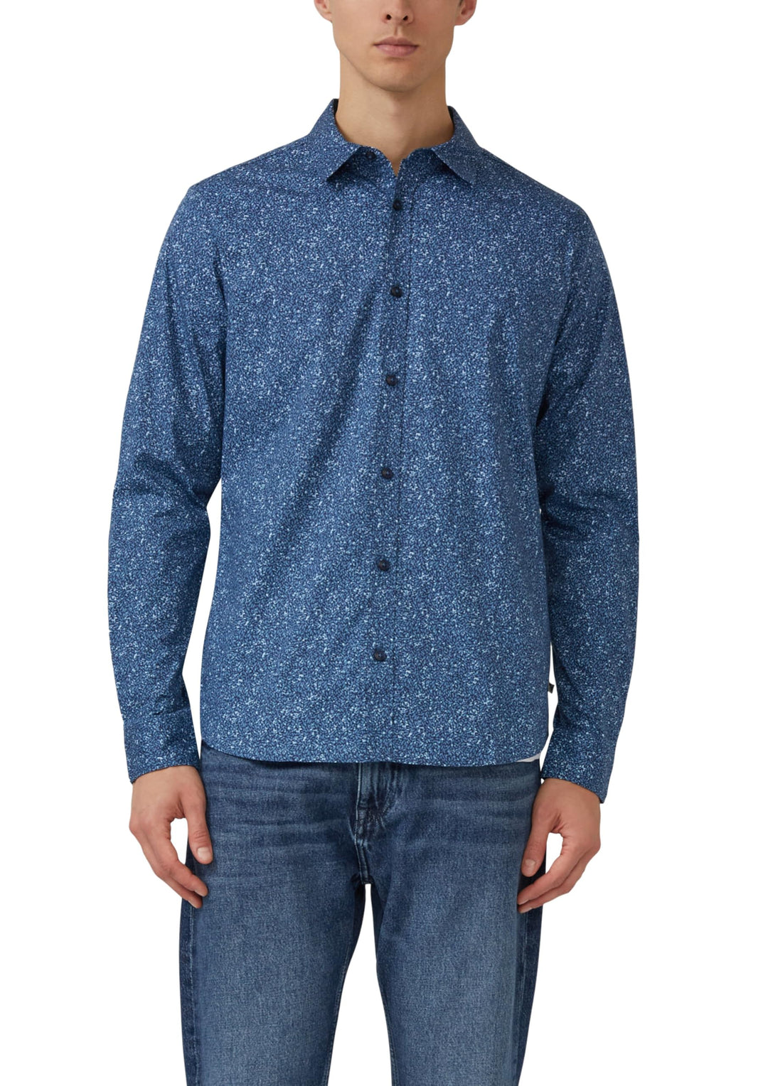 s.Oliver Slim Fit: Hemd aus Baumwollstretch mit All-over-Print M 58a0_tiefblau, M 58a0_tiefblau