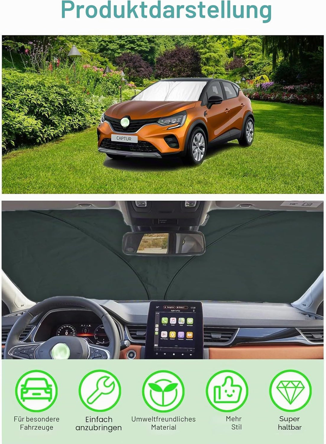 GAFAT Kompatibel mit Renault Captur 2013-2023 Sonnenschutz Frontscheibe Innen, Captur 2 Captur 1 Win