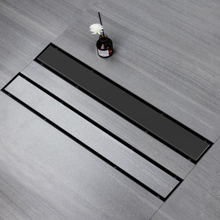 Duschrinne 50 cm, Schwarz Befliesbar Duschrinne extra flach, Edelstahl Bodenablauf Komplettset mit S