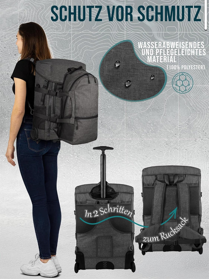normani Reisetasche mit zusätzlichem Rucksack - Trolley und Rucksack in Einem - 37 L Reisetrolley +