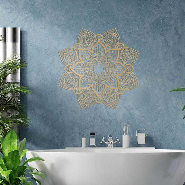 Resama Grosse runde Mandala-Wanddekoration aus Metall, einzigartige Lotusblume, Wandkunst für Wohnzi