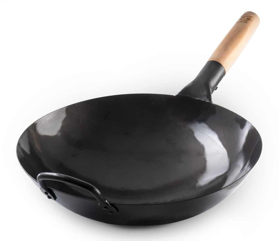 Craft Wok Black13 Wok aus vorgebranntem, handgehämmertem Karbonstahl, mit Holz- und Stahlgriff (33 c