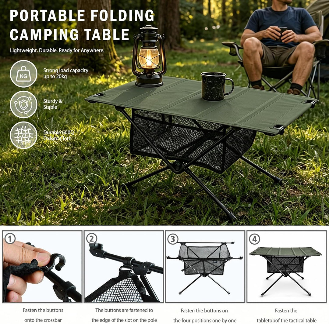 Camping Tisch Klappbar Faltbar Ultraleicht Outdoor Tisch, Höhenverstellbar mit Tragetasche und Netz
