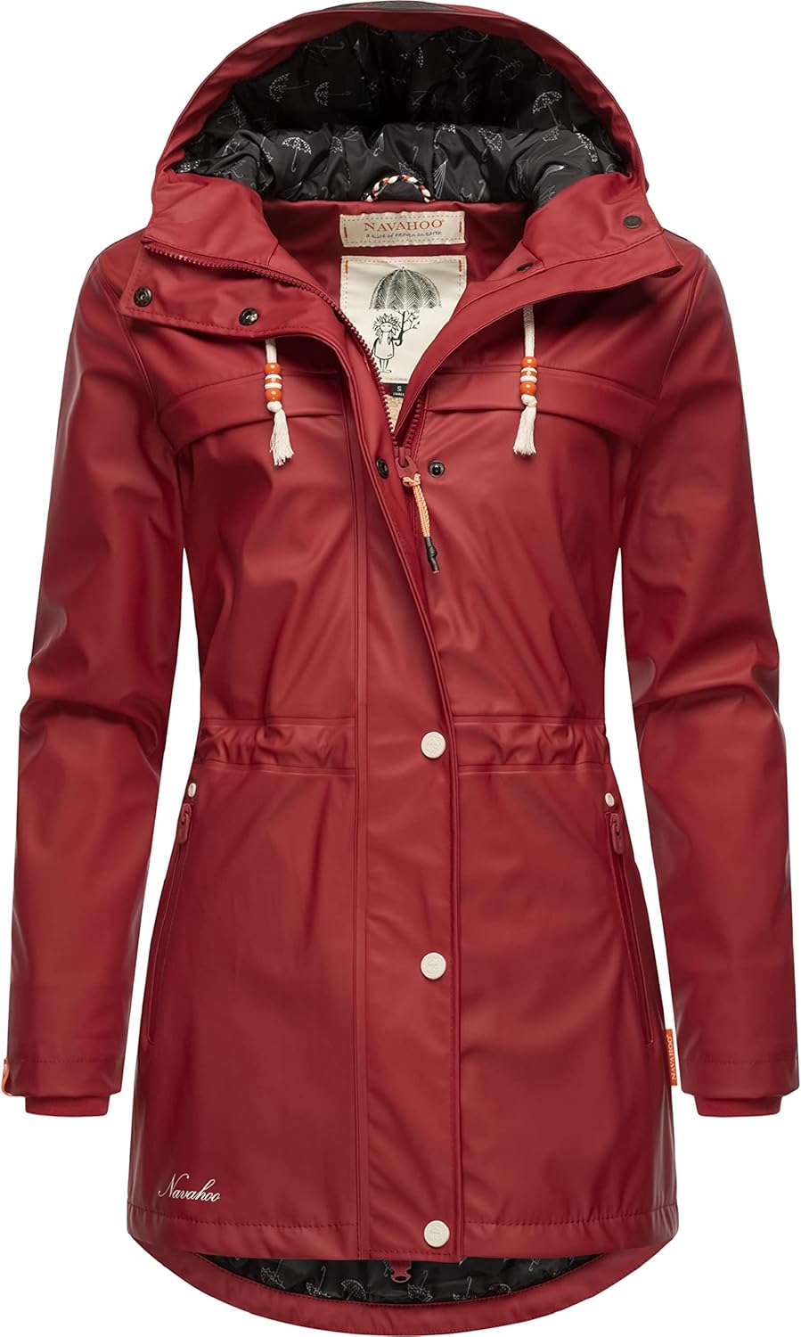 Navahoo Damen Übergangsjacke Regenmantel wasserdicht lang warm gefüttert mit Kapuze Rainy Forest XS-