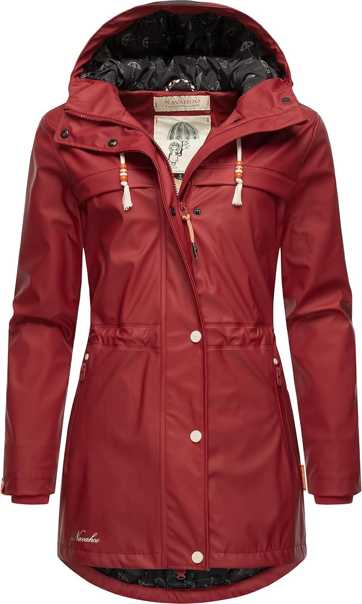 Navahoo Damen Übergangsjacke Regenmantel wasserdicht lang warm gefüttert mit Kapuze Rainy Forest XS-
