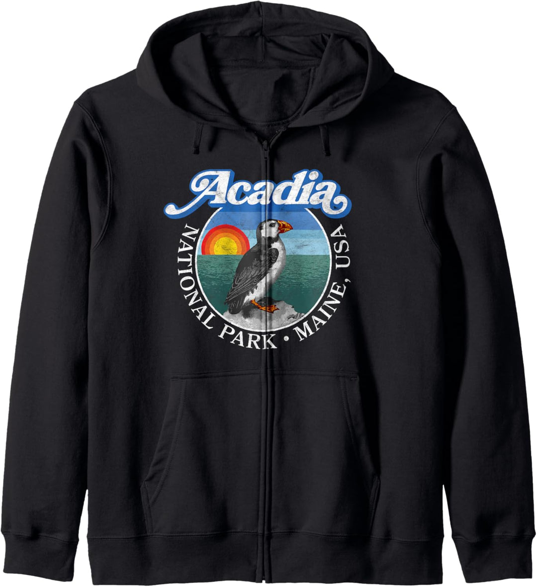Retro Acadia National Park Vintage Maine Puffin Kapuzenjacke