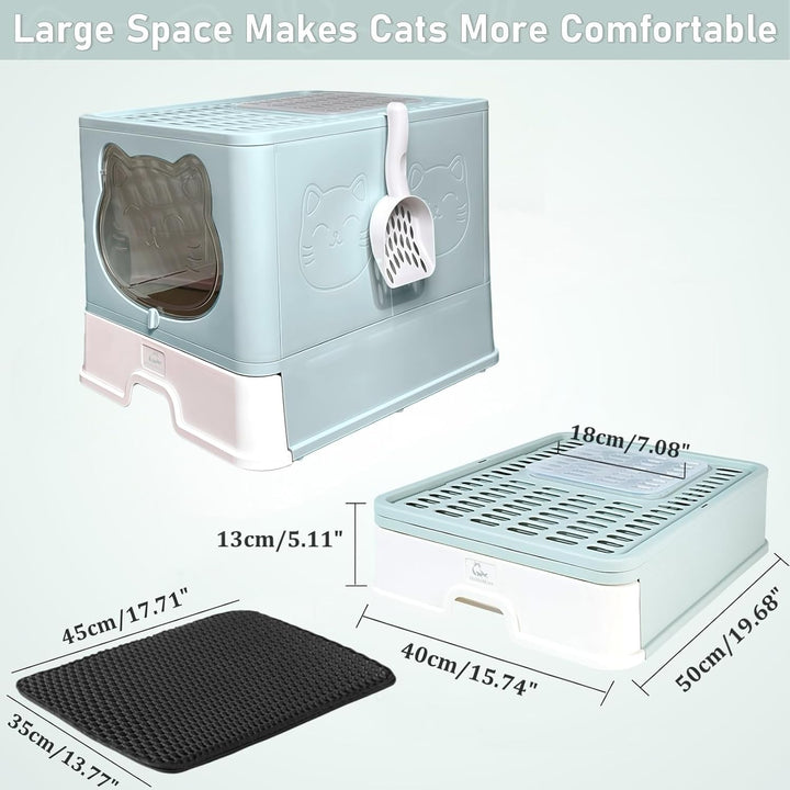 Geschlossenes Katzenklo mit Dach/Deckel & rostfreier Edelstahl-Schublade - Katzentoilette mit Aktivk