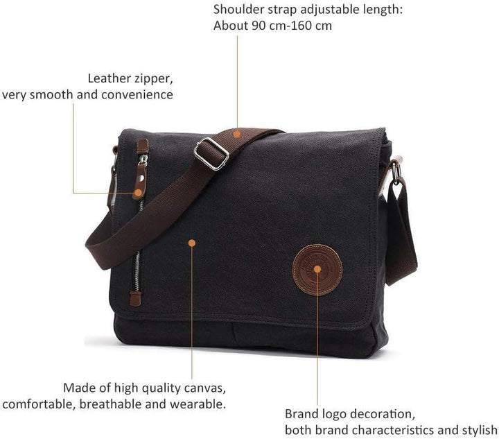 AUGUR Canvas Messenger Bag fur Herren Laptoptasche 13 Zoll Umhangetasche Vintage Herren Umhangetasch