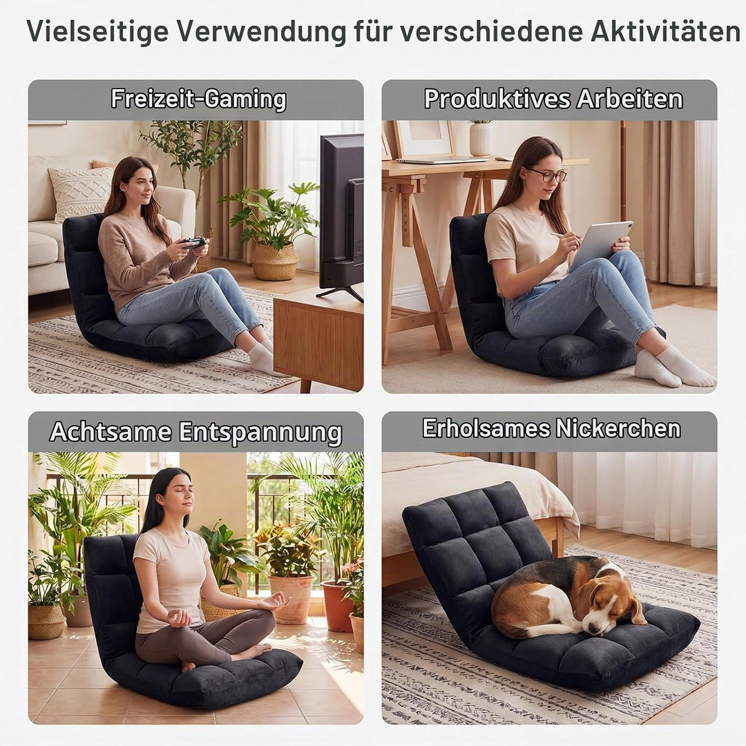 RELAX4LIFE Bodenstuhl Klappbar, Bodensessel mit Verstellbarer Rückenlehne &amp; Liegefunktion, Relaxsess