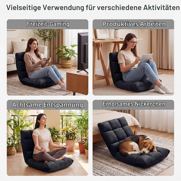 RELAX4LIFE Bodenstuhl Klappbar, Bodensessel mit Verstellbarer Rückenlehne &amp; Liegefunktion, Relaxsess