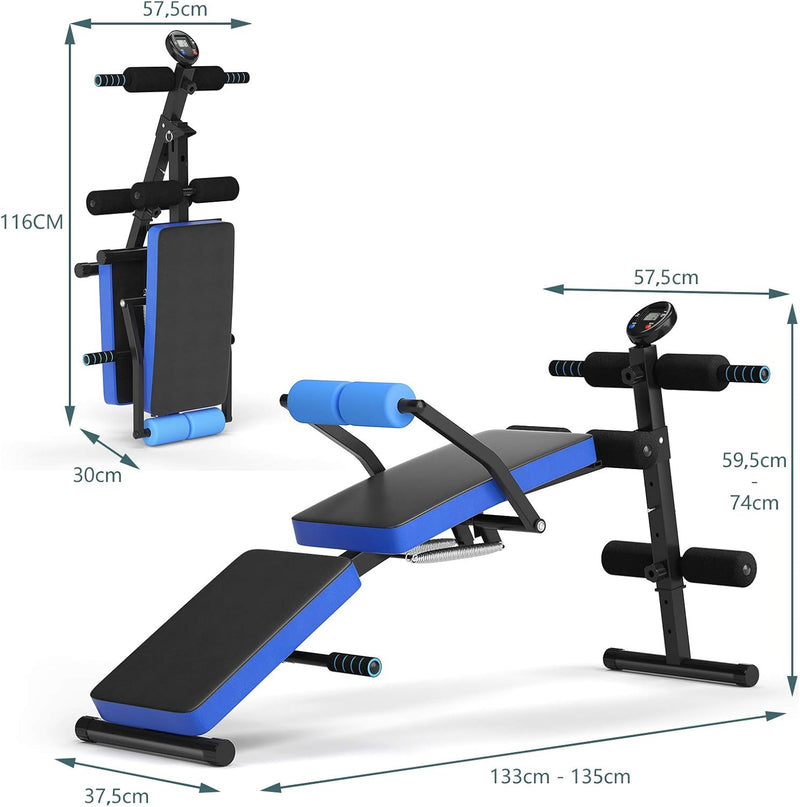 COSTWAY Sit Up Bank klappbar, Trainingsbank 5 stufig höhenverstellbar mit Monitor, Fitnessbank, Schr