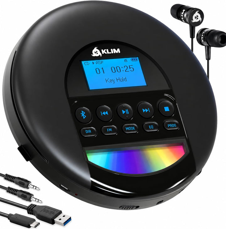 KLIM Nomad CD Player Bluetooth - Tragbarer CD-Player Discman mit langlebigem Akku - Inklusive Kopfhö