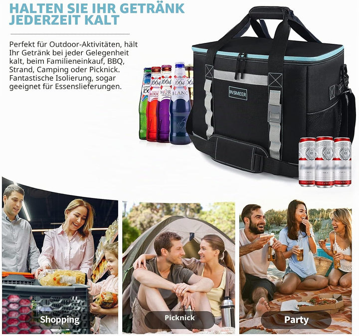 INSMEER 48L/25L Grosse Kühltasche Faltbare, 65/32 Can Kühltasche Gross Thermotasche Isoliertasche, X