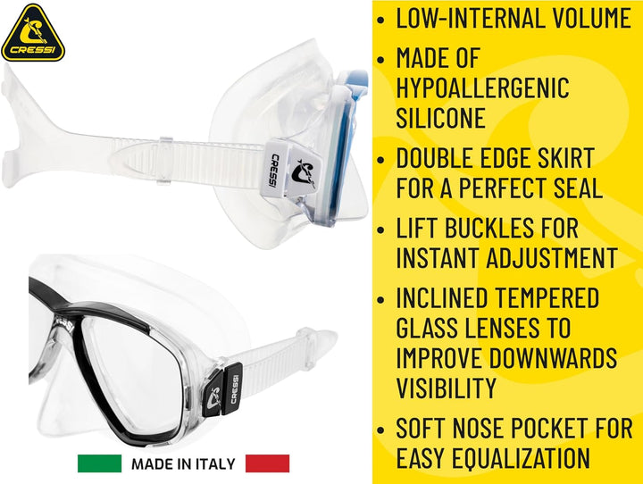 CRESSI Perla - Einzelne Maske oder Combi Set Maske + Schnorchel zum Tauchen und Schnorcheln, Einheit