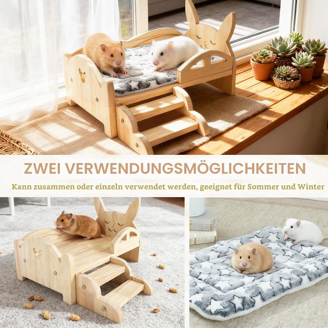 Meerschweinchen Bett, 34 x 22 x 7 cm Holz Meerschweinchen Hängematte mit Abnehmbarem Matratze Hölzer